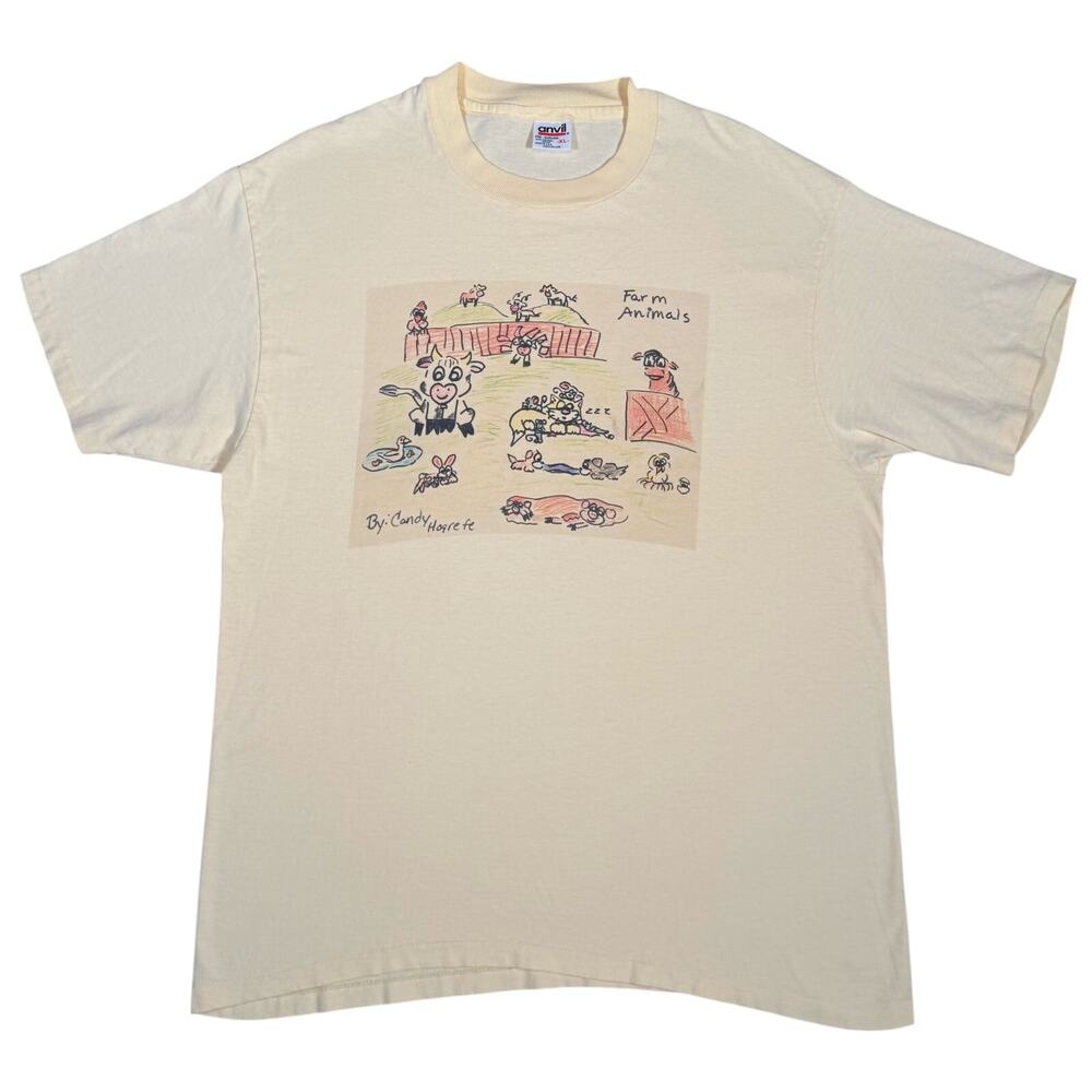 Vintage Farm Animals Drawing by Candy Hogrefe T-Shirt Made in USA L